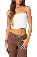 EDIKTED Ruffle Trim Crop Tube Top White at Nordstrom,