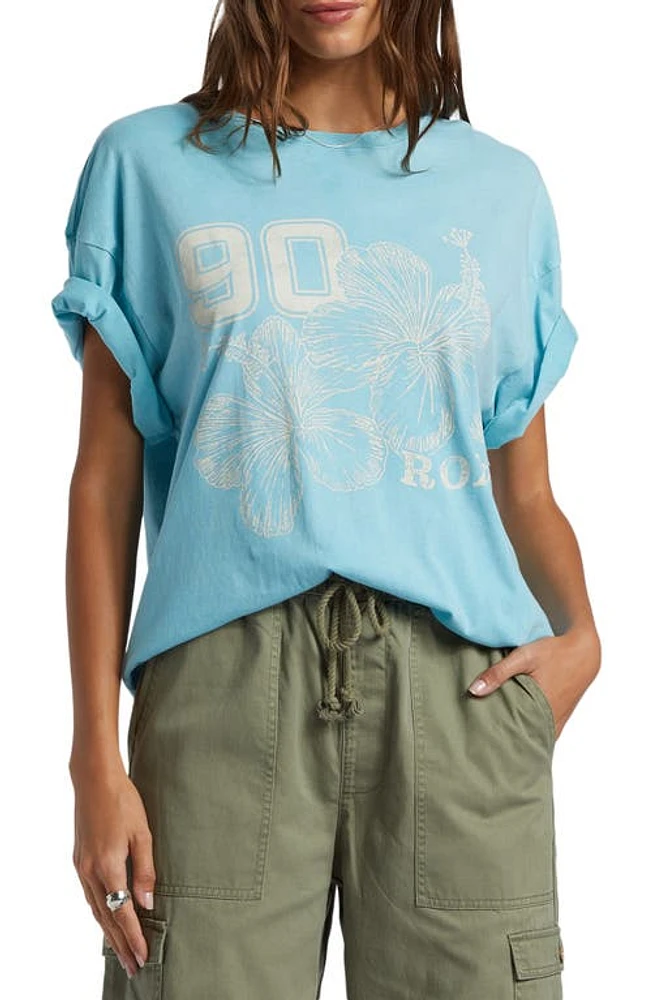 Roxy Hibiscus Collegiate Oversize Cotton Graphic T-Shirt Maui Blue at Nordstrom,