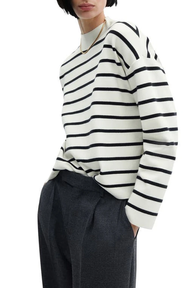 MANGO Stripe Mock Neck Sweater Dark Navy at Nordstrom,