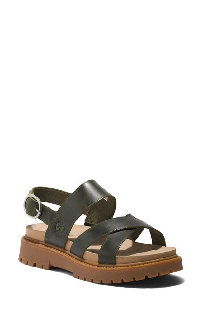 Timberland Clairemont Way Cross Strap Sandal Dark Green Full Grain at Nordstrom,