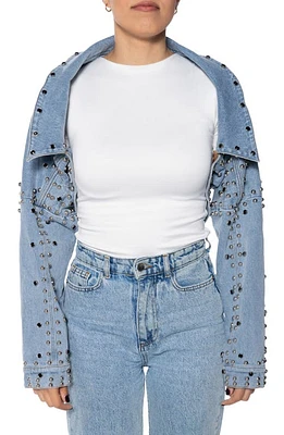 AZALEA WANG Studded Crop Denim Jacket in Blue at Nordstrom, Size X-Large