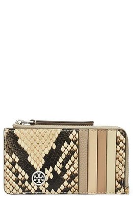 Tory Burch Robinson Snake Embossed Leather Card Case in Coriander /Black Multi at Nordstrom