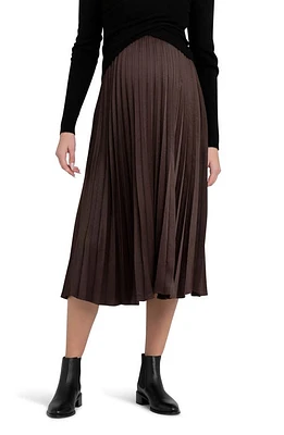 Ripe Maternity Pleated Satin Midi Skirt Chocolate at Nordstrom,