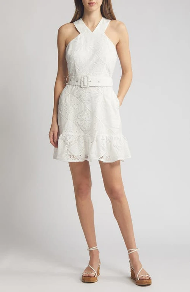 CIEBON Braylee Lace Eyelet Belted Sleeveless Minidress at Nordstrom,