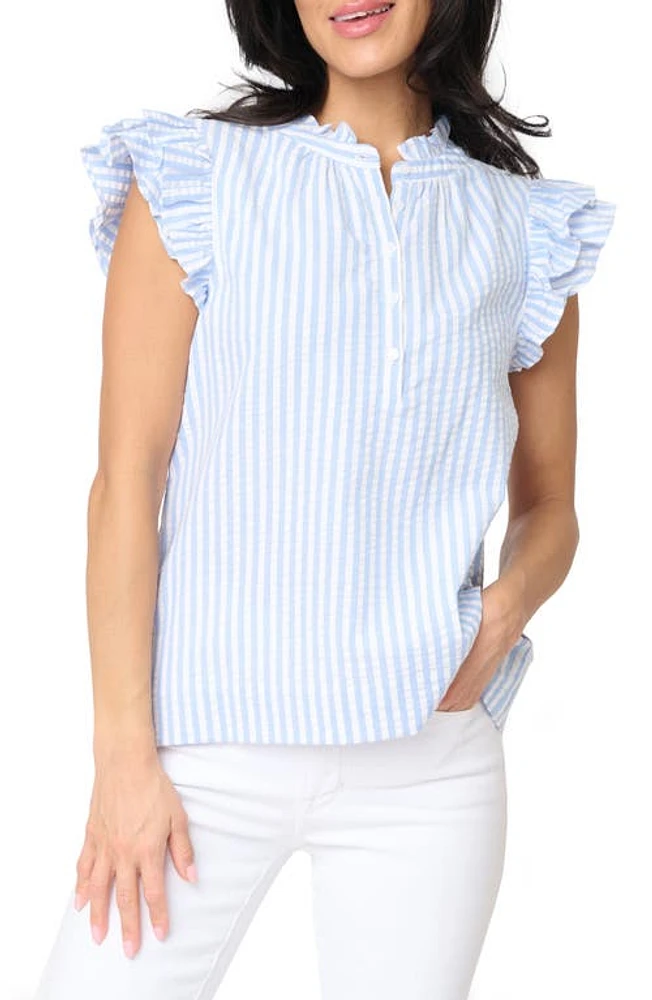 GIBSONLOOK Stripe Flutter Sleeve Seersucker Top Sky Blue/White at Nordstrom,