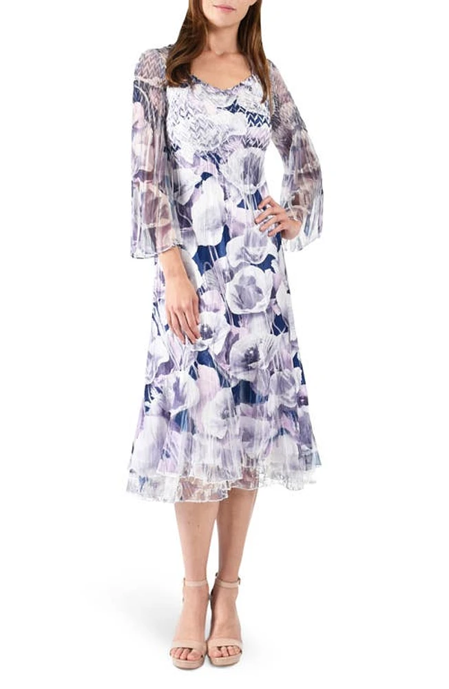 Komarov Floral Lace & Charmeuse Dress Poppy Garden at Nordstrom,