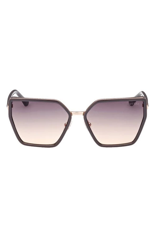 GUESS 59mm Gradient Geometric Sunglasses in Grey/Gradient Smoke at Nordstrom