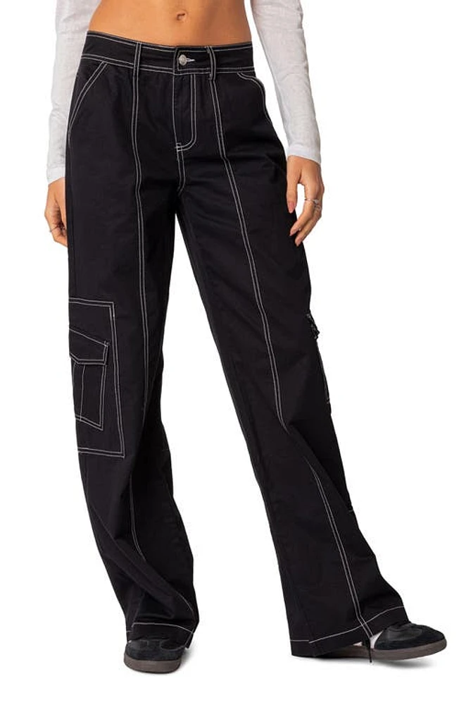 EDIKTED Helen Low Rise Wide Leg Cargo Pants Black at Nordstrom,