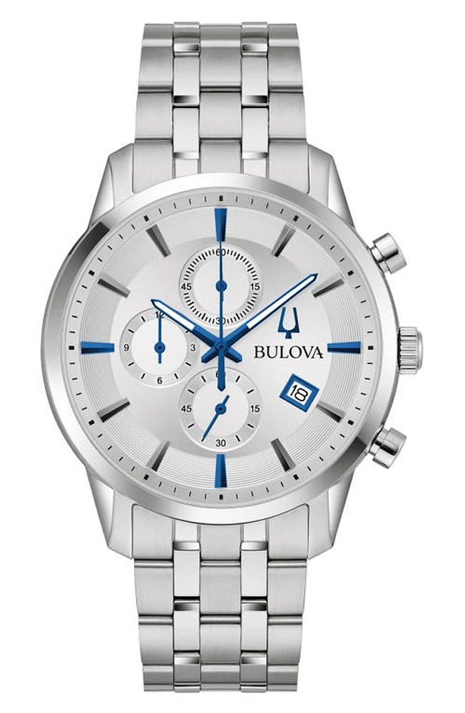 BULOVA Sutton Bracelet Chronograph Watch, 41mm in Silver-Tone at Nordstrom