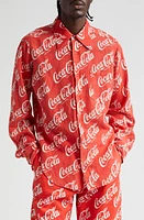 ERL Gender Inclusive Coca-Cola Cotton & Linen Snap-Up Shirt Red Coca Cola at Nordstrom,