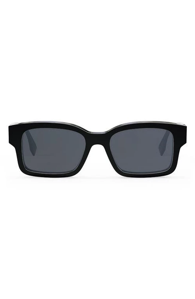 'Fendi O'Lock 53mm Rectangular Sunglasses in Shiny Black /Blue at Nordstrom