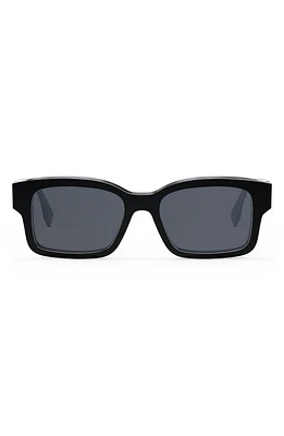 'Fendi O'Lock 53mm Rectangular Sunglasses in Shiny Black /Blue at Nordstrom