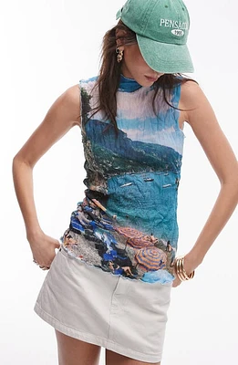 Topshop Beach Landscape Graphic Tank Top Blue at Nordstrom,