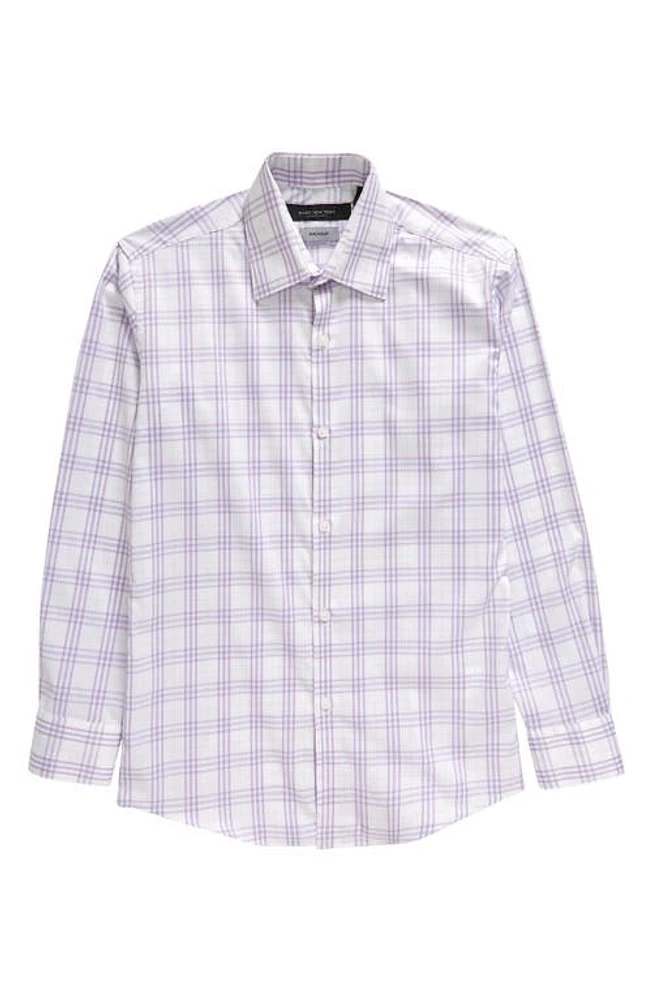 Andrew Marc Kids' Skinny Fit Plaid Stretch Dress Shirt Purple/Blue at Nordstrom,