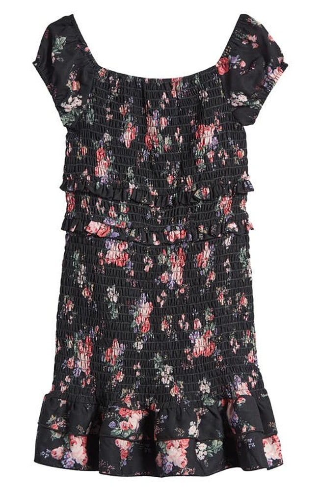 Ava & Yelly Kids' Floral Smocked Dress Black Pink at Nordstrom,