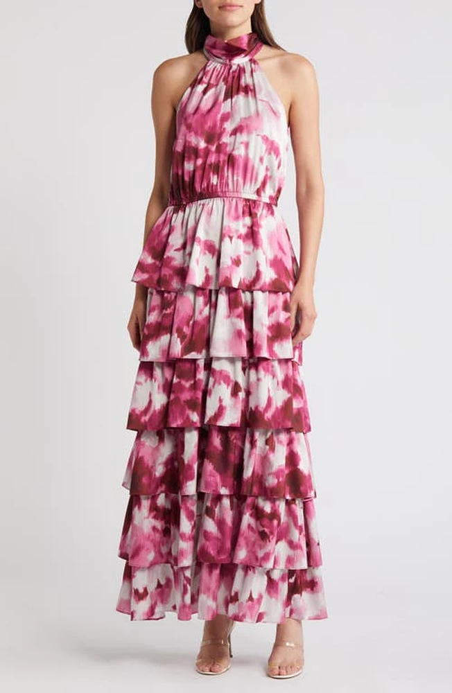 Chelsea28 Printed Tiered Mock Neck Maxi Dress Print at Nordstrom,