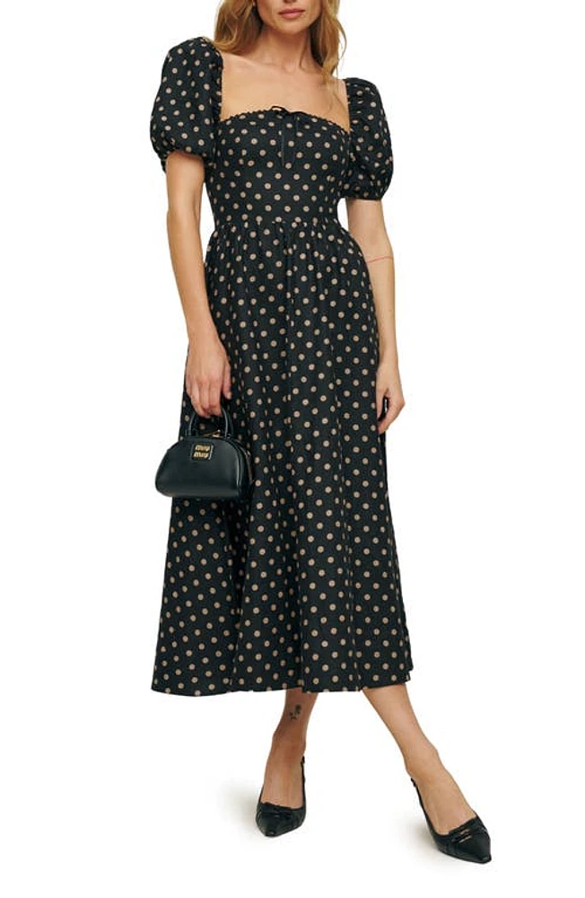 Reformation Marella Puff Sleeve Linen Dress Ritz Dot at Nordstrom,