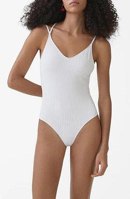 MANGO Positano Strappy One-Piece Swimsuit White at Nordstrom,