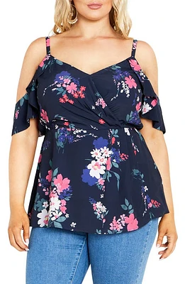 City Chic Kallie Floral Cold Shoulder Top at