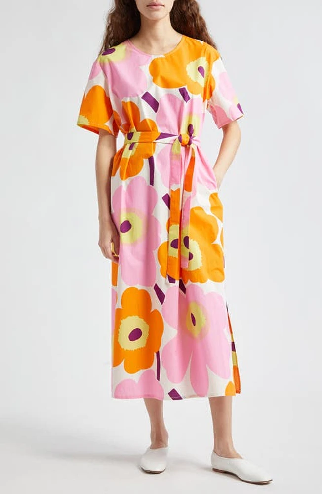 Marimekko Kemut Unikko Organic Cotton Poplin Dress Off-White/Orange/Light Pink at Nordstrom, Us