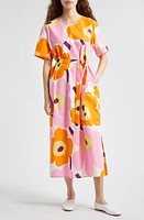 Marimekko Kemut Unikko Organic Cotton Poplin Dress Off-White/Orange/Light Pink at Nordstrom, Us