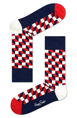 Happy Socks Filled Optic Cotton Blend Crew Socks in Navy/Red/White at Nordstrom