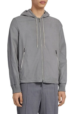 ZEGNA Reversible Calfskin Nappa & Technical Zip Hooded Jacket Dk Gry Sld at Nordstrom, Us