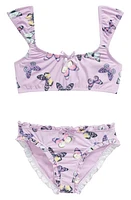 Miken Swim Kids' Butterfly Two-Piece Swimsuit Crocus Petal/Lemon Zest at Nordstrom,