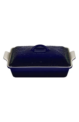 Le Creuset Heritage 2 1/2 Quart Covered Rectangular Stoneware Casserole in Indigo W/Embossed Lid at Nordstrom