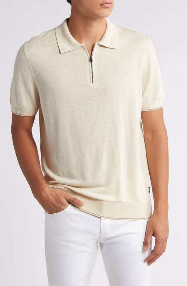 BOSS Trieste Linen Blend Zip Polo Open at Nordstrom