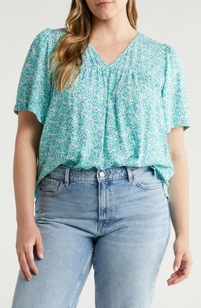 caslon(r) Print V-Neck Gauze Top Blue at Nordstrom