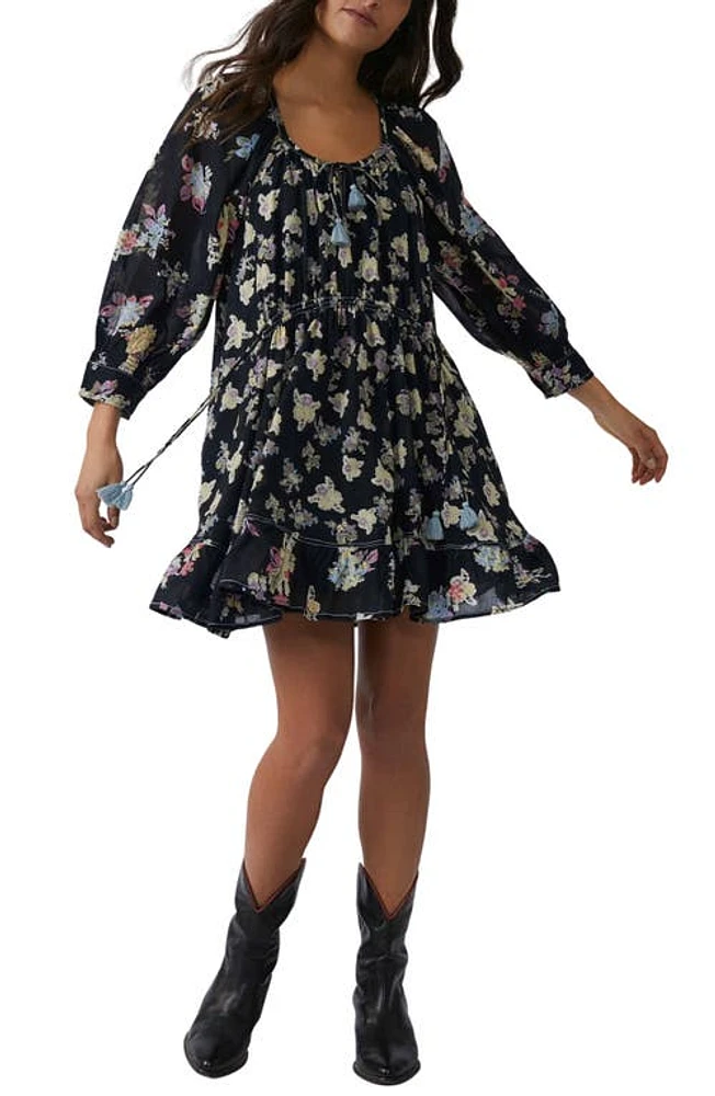 Free People Camella Floral Print Minidress Black Combo at Nordstrom,