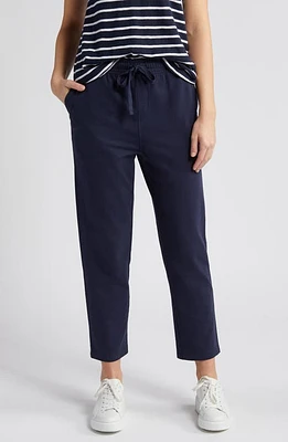 caslon(r) Tie Waist Stretch Organic Cotton Crop Pants Navy Blazer at Nordstrom,