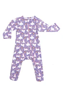 Norani Unicorn Print Organic Cotton Footie Purple/White at Nordstrom,