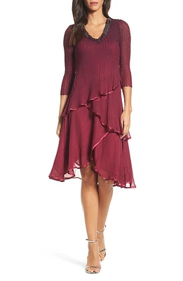 Komarov Tiered Ombre Charmeuse & Chiffon Dress Red Plum Blue at Nordstrom,