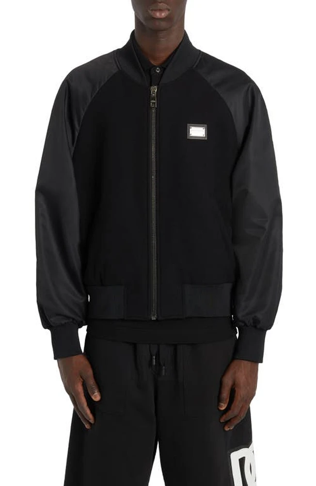 Dolce & Gabbana Mixed Media Padded Bomber Jacket Nero at Nordstrom, Us