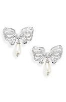 Judith Leiber Imitation Pearl Drop Pavé Bow Earrings in Gold/Clear at Nordstrom