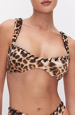 Good American Whip Stitch Sweetheart Bikini Top Fierce Leopard001 at Nordstrom,