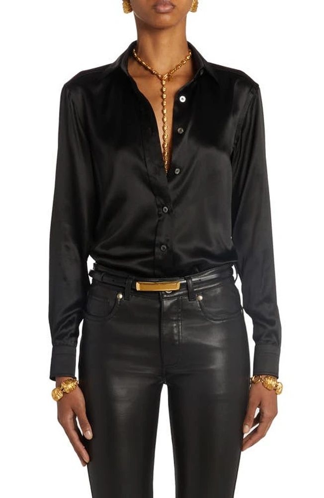 TOM FORD Silk Button-Up Shirt Black at Nordstrom, Us