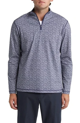 Bugatchi OoohCotton Print Quarter Zip Pullover Navy at Nordstrom,