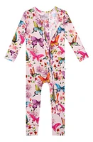 Posh Peanut Watercolor Butterfly Fitted Convertible Footie Pajamas Open Pink at Nordstrom,