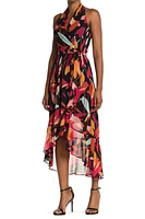 Julia Jordan Halter Neck Tie Waist High-Low Dress Blk Multi at Nordstrom,