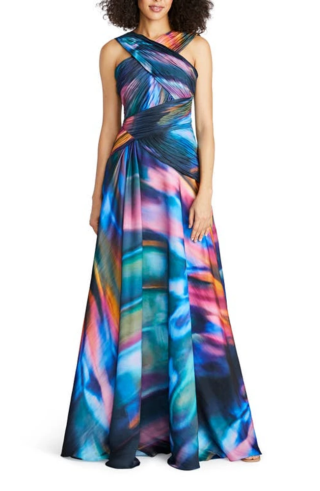 Theia Stacy Abstract Print Crossover Neck Faux Wrap Gown Luminous Wings at Nordstrom,