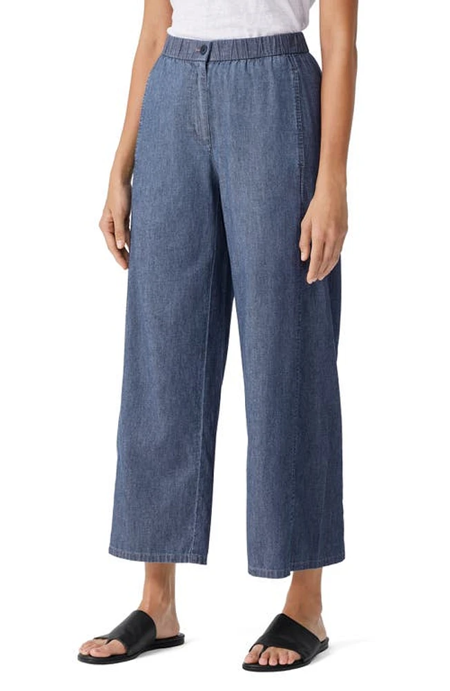 Eileen Fisher Organic Cotton Twill Ankle Wide Leg Pants Denim at Nordstrom,