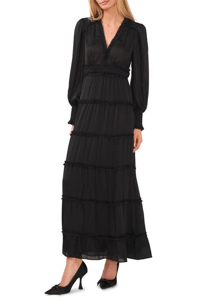 CeCe Ruffle Long Sleeve Satin Maxi Dress at Nordstrom,