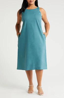 Nordstrom Sleeveless Linen Blend Dress Teal Hydro at Nordstrom,