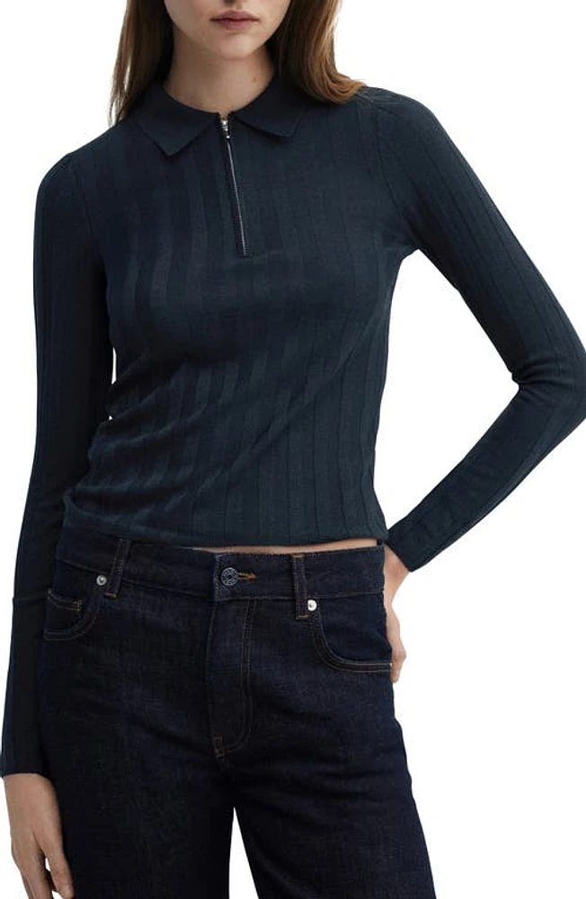 MANGO Flat Rib Quarter Zip Sweater at Nordstrom,