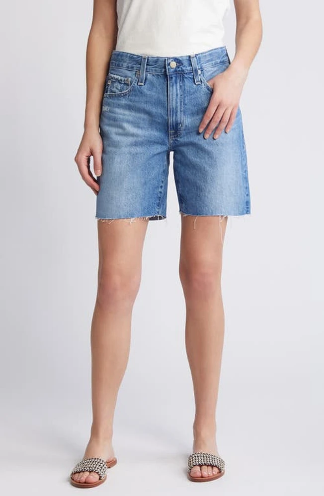 AG Ex-Boyfriend Distressed Raw Hem Mid Length Denim Shorts in 18 Years Ceremony at Nordstrom, Size 27