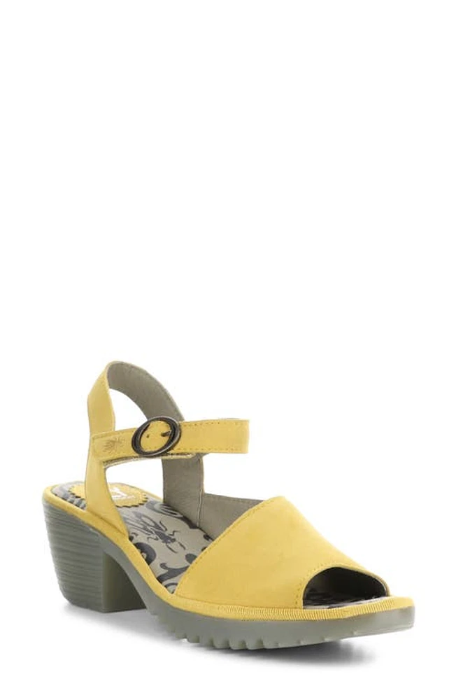 Fly London Wely Block Heel Asymmetric Sandal in Bumblebee Cupido at Nordstrom, Size 9-9.5Us