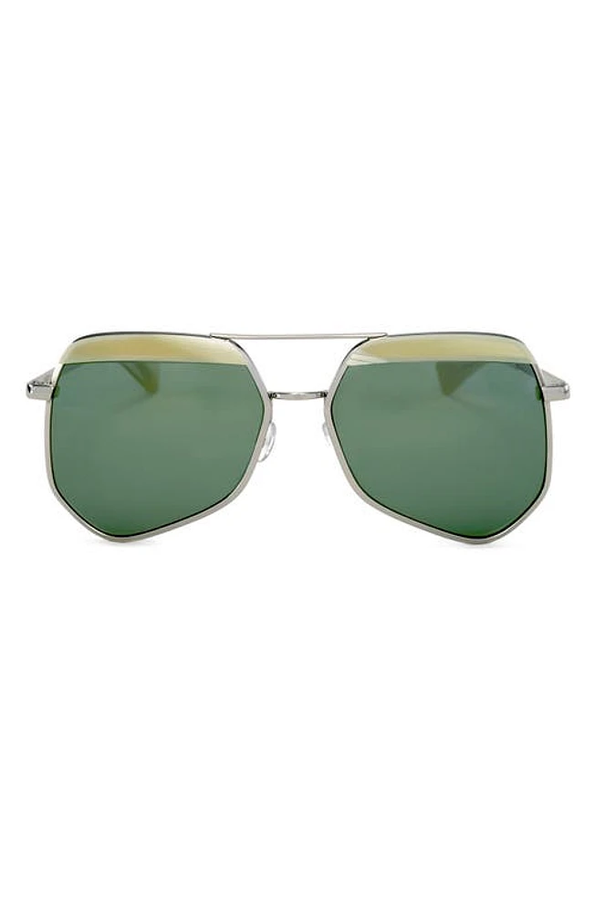 Grey Ant Hexcelled 59mm Aviator Sunglasses in Silver/Green at Nordstrom